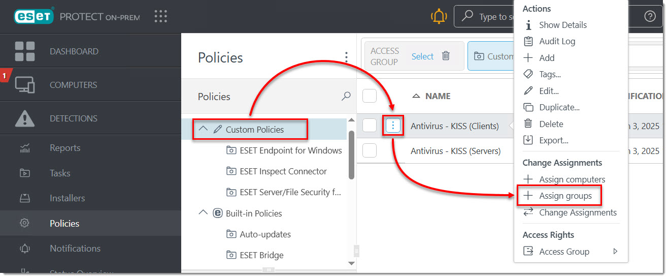 50 configuration project assign policy client old